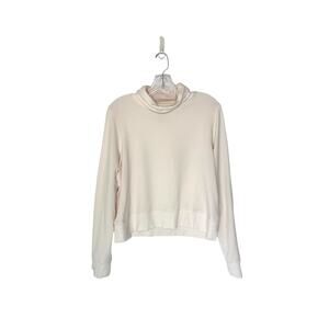 Athleta Pearl White Athletic Workout Cropped‎ Funnel Neck Sweatshirt Size Medium